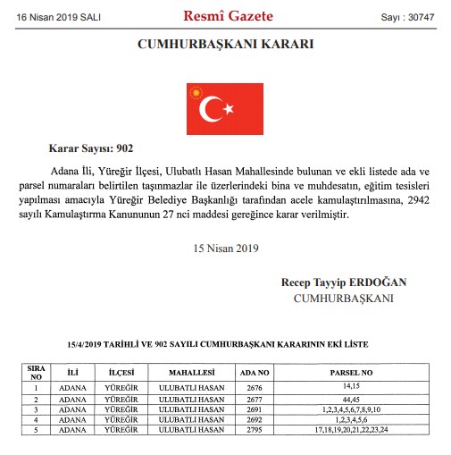 Adana Yüreğir İçin Acele Kamulaştırma Kararı Resmi Gazete'de Yayımlandı!