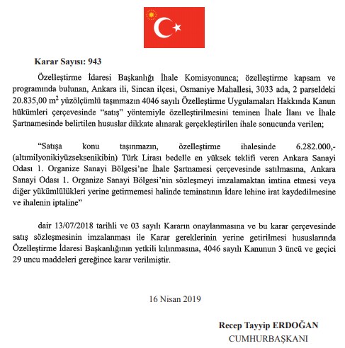 Resmi Gazete'de Yayımlanan Özelleştirme İdaresi Kararları!