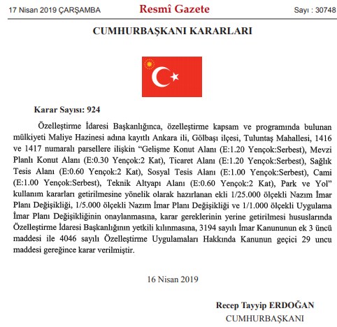 Resmi Gazete'de Yayımlanan Özelleştirme İdaresi Kararları!