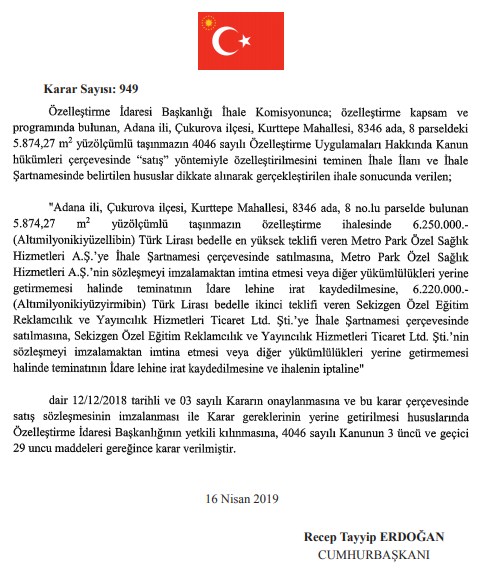 Resmi Gazete'de Yayımlanan Özelleştirme İdaresi Kararları!