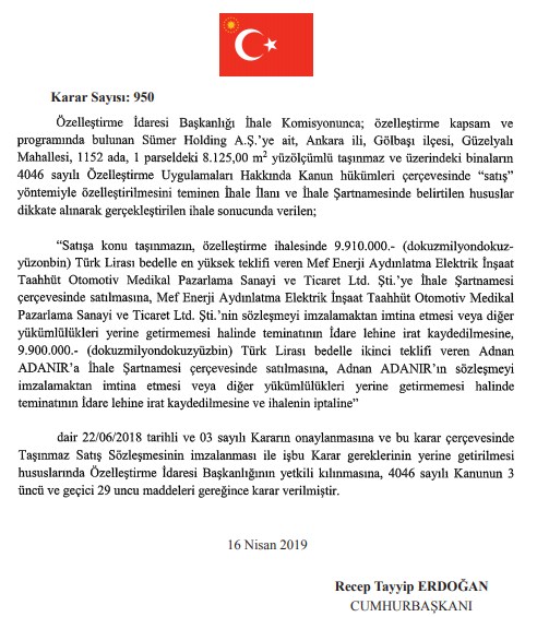 Resmi Gazete'de Yayımlanan Özelleştirme İdaresi Kararları!