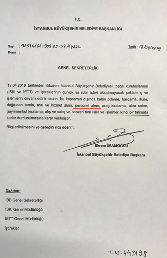 Ekrem İmamoğlu Talimat Verdi! Hizmet Alımı, Mal ve Personel Alımı Durduruldu!