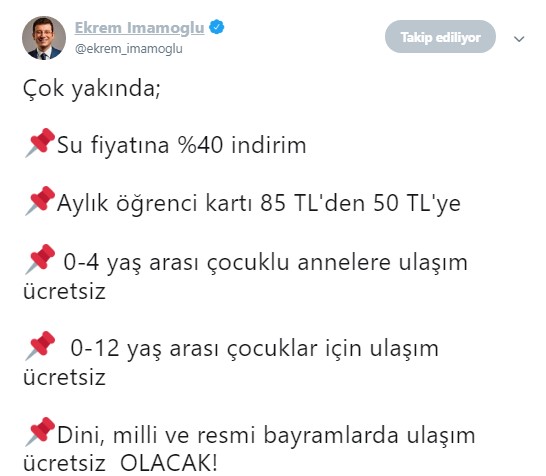 İBB Başkanı İmamoğlu  Toplu Taşıma Ücretleri ve Su Faturalarına İndirim Açıklaması