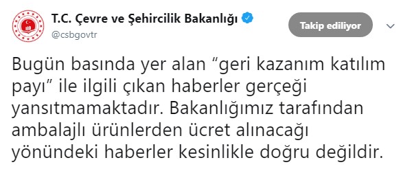 Çevre ve Şehircilik Bakanlığı Geri Kazanım Katılım Payı Açıklaması Yaptı