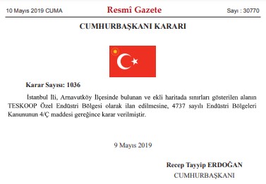 Cumhurbaşkanı Kararı İle Özel Endüstri Bölgesi İlan Edilen Yerlerin Listesi