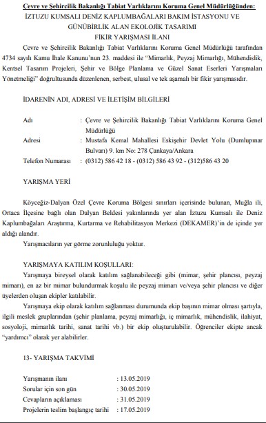 Çevre ve Şehircilik Bakanlığı 180 Bin Lira Para Ödüllü Fikir Yarışması Düzenliyor