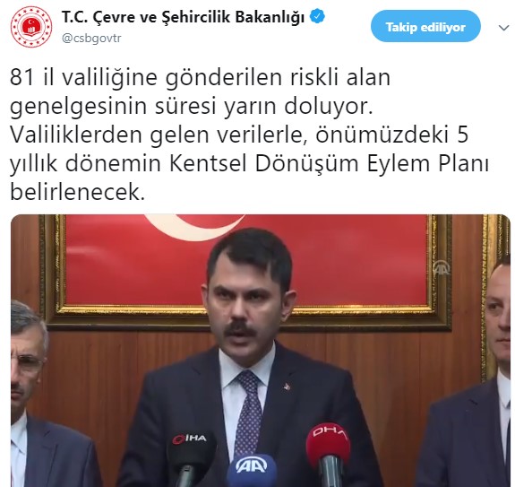 Bakan Murat Kurum'dan Kentsel Dönüşüm Eylem Planı Açıklaması