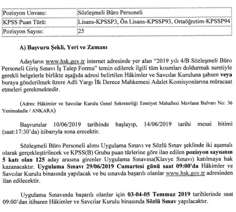 HSK Sözleşmeli Büro Personeli Alımı Sınav Duyurusu 2019 Yayımlandı!