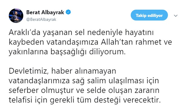 Berat Albayrak Açıkladı "Araklı'da Sel Felaketi Sonrası Hasarı Devlet Karşılayacak"