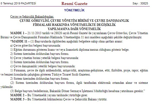 Çevre Görevlisi, Çevre Yönetim Birimi ve Çevre Danışmanlık Firmaları Hakkında Yönetmelikte Değişti!