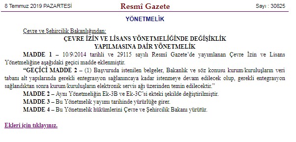 Çevre İzin ve Lisans Yönetmeliğinde Değişiklik Yapılmasına Dair Yönetmelik Resmi Gazete İle Yayımlandı!