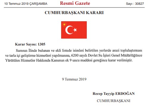 Samsun 'da Arazi Toplulaştırması ve Tarla İçi Geliştirme Hizmetleri Yapılması Kararı Verildi!