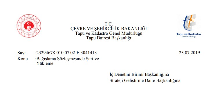 TKGM Bağışlama Sözleşmesinde Şart ve Yükleme İle İlgili Duyuru Yayımladı