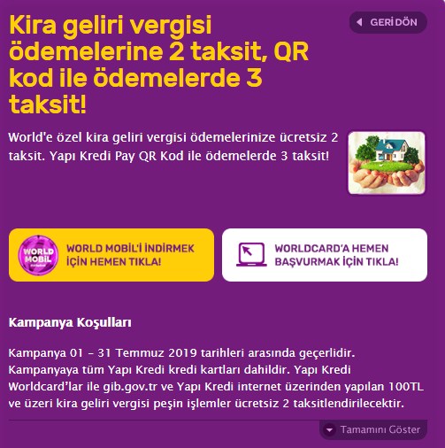 Kira Gelir Vergisi Kredi Kartı Taksit 2019 Kampanyaları!