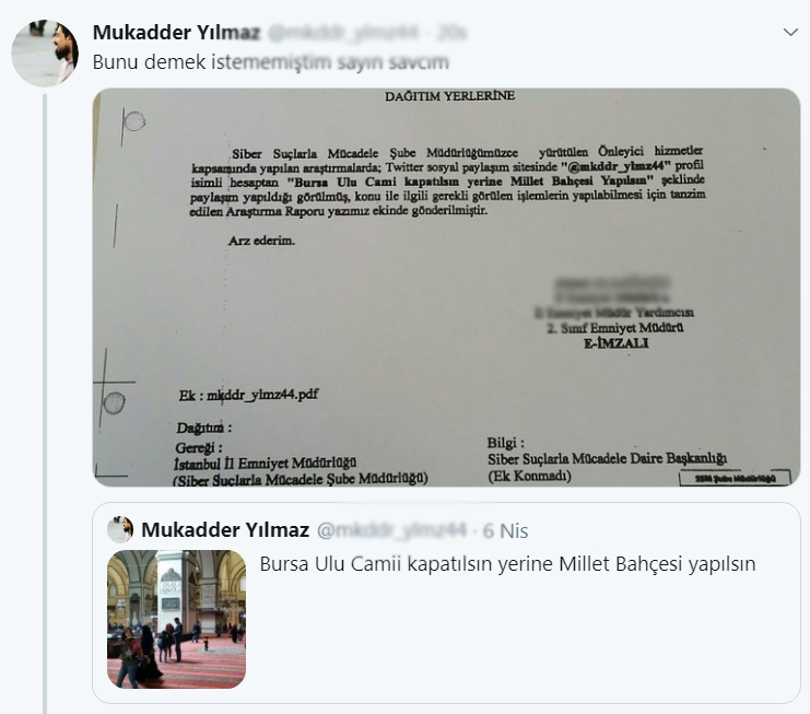 Bursa Ulu Camii hakkında paylaşım yapan genç, polis ekiplerini harekete geçirdi!