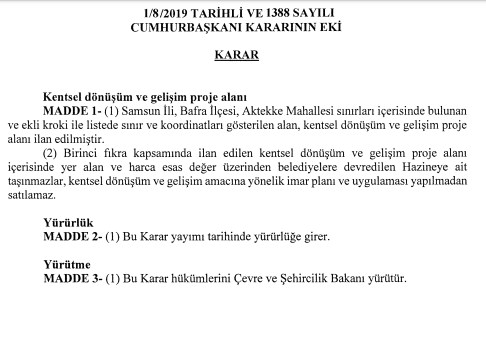 Samsun Bafra Aktekke Mahallesi Kentsel Dönüşüm ve Gelişim Proje Alanı İlan Edildi!