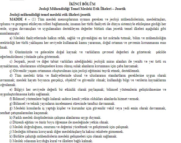 Türk Mühendis ve Mimar Odaları Birliği Jeoloji Mühendisleri Odası Meslek Etiği Yönetmeliği Yayımlandı!