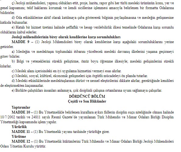 Türk Mühendis ve Mimar Odaları Birliği Jeoloji Mühendisleri Odası Meslek Etiği Yönetmeliği Yayımlandı!