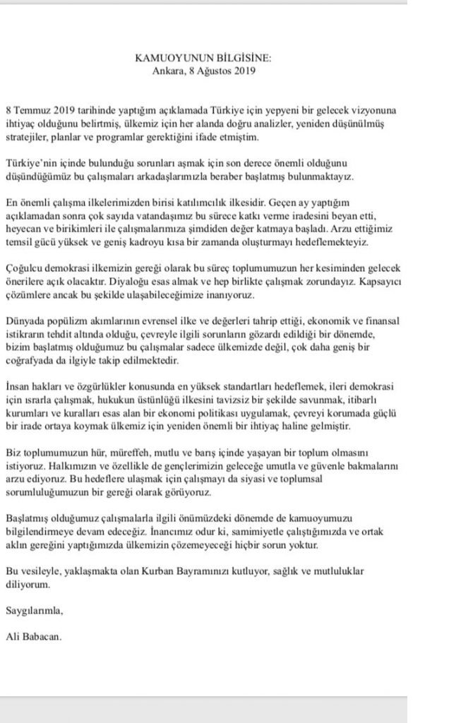 Ali Babacan yeni parti çalışmalarına başladığını duyurdu! Babacan’ın yeni partisinin adı ne? Hangi isimler var?