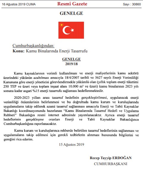 Kamu Binalarında Enerji Tasarrufu Hakkında Yeni Cumhurbaşkanlığı Genelgesi Yayımlandı!