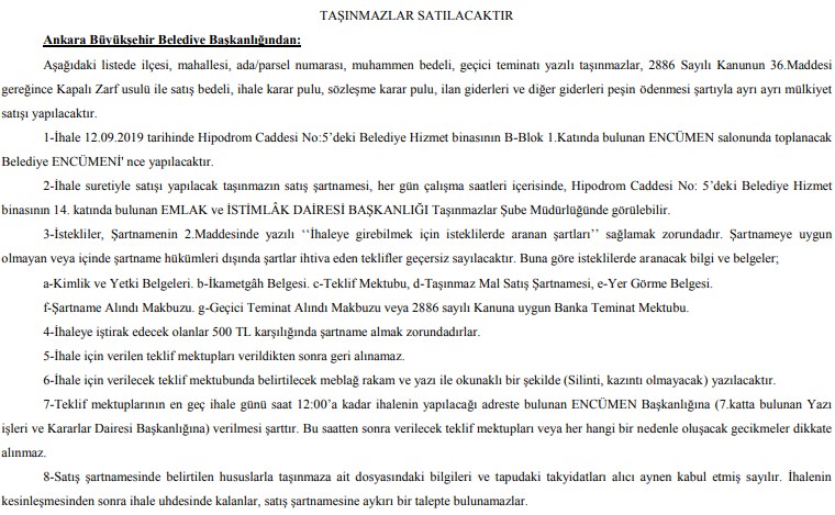 Ankara Büyükşehir Belediyesi Arsa Yatırımı İçin Büyük Fırsat İhalesi Düzenliyor!