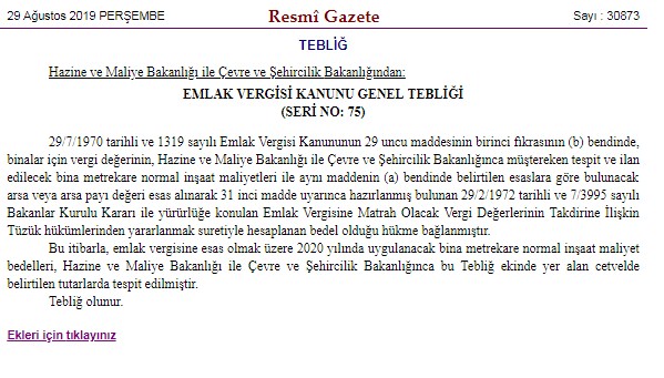 2020 İnşaat M2 Maliyetleri Resmi Gazete İle Yayımlandı! Binaların Normal İnşaat Maliyet Bedellerini Gösterir Cetvel!