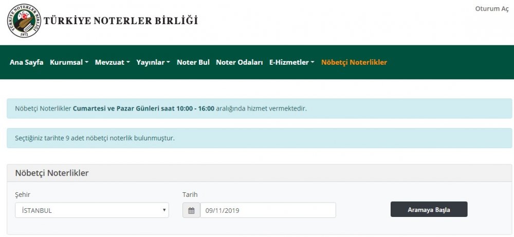 9 Kasım Cumartesi Günü Türkiye Noterler Birliği Hafta Sonu Açık Olan Noter Listesi Ankara, İstanbul, İzmir