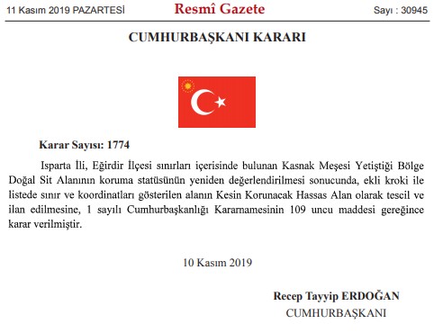 Isparta Eğirdir Kasnak Meşesi Tabiatı Koruma Alanı Kesin Korunak Hassas Alan İlan Edildi!