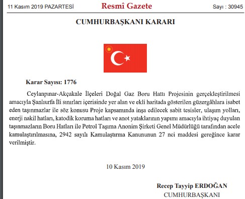 BOTAŞ Şanlıurfa, Karabük, Artvin, Rize, Antalya ve Burdur İllerinde Acele Kamulaştırma Kararı