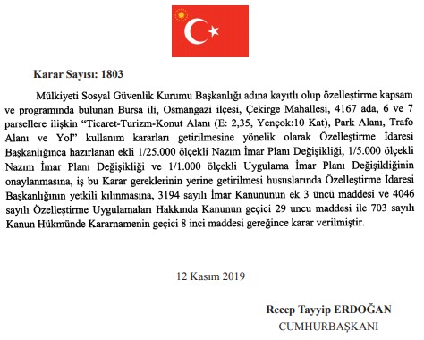 13 Kasım Tarihli Resmi Gazete İle Yayımlanan Yeni Özelleştirme İdaresi Başkanlığı ile İlgili Kararlar