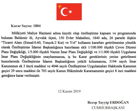 13 Kasım Tarihli Resmi Gazete İle Yayımlanan Yeni Özelleştirme İdaresi Başkanlığı ile İlgili Kararlar