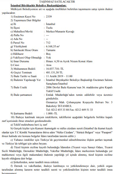 İstanbul Büyükşehir Belediyesi 283 Milyon Liralık Dev Arsa Satış İhalesi Düzenliyor!