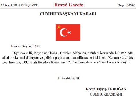 Diyarbakır Kayapınar Gözalan Mahallesi Kentsel Dönüşüm ve Gelişim Alanı İlan Edildi!