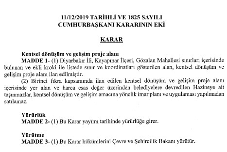 Diyarbakır Kayapınar Gözalan Mahallesi Kentsel Dönüşüm ve Gelişim Alanı İlan Edildi!