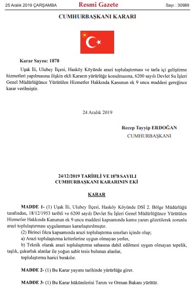 Amasya Gümüşhacıköy ve Uşak Hasköy İçin Arazi Toplulaştırması Kararı Resmi Gazete İle Yayımlandı!