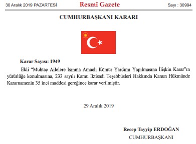 Muhtaç Ailelere Isınma Amaçlı Kömür Yardımı Yapılmasına İlişkin Karar ve 2020 Kömür Dağıtım Takvimi Yayımlandı!