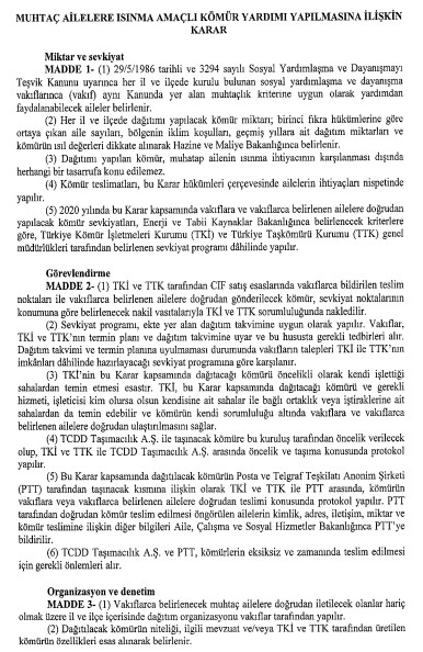 Muhtaç Ailelere Isınma Amaçlı Kömür Yardımı Yapılmasına İlişkin Karar ve 2020 Kömür Dağıtım Takvimi Yayımlandı!