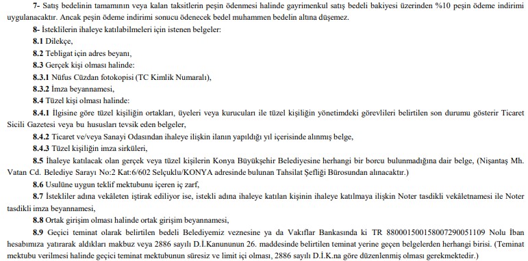 Konya Büyükşehir Belediyesi Arsa Satış İhalesi Düzenliyor!