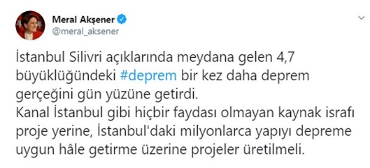 İstanbul Depremi Sonrası Meral Akşener'den Yeni Kanal İstanbul Çağrısı Geldi!