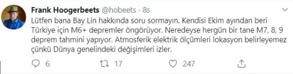 Deprem Kahini Hoogerbeets Türçe Tweet Attı: 7.0 Büyüklüğünde Depremler Olabilir!