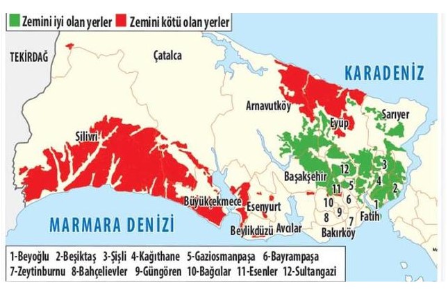 İstanbul'da Deprem Fay Hattı Üzerinde Olan En Riskli İlçeler ile Deprem Riski En Az Olan İlçeler Hangileri?