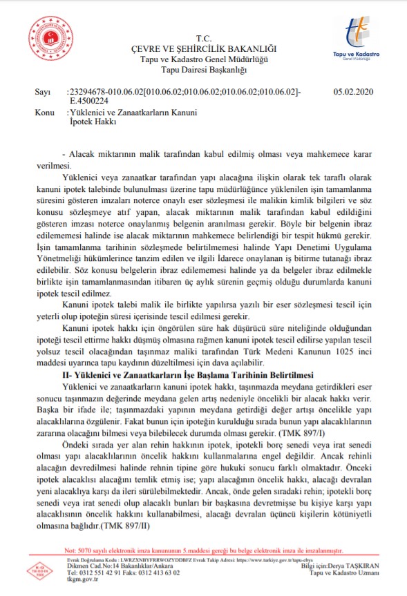 İnşaatçı İpoteği Hakkında Tapu ve Kadastro Genel Müdürlüğü Yeni Genelge Yayımladı!