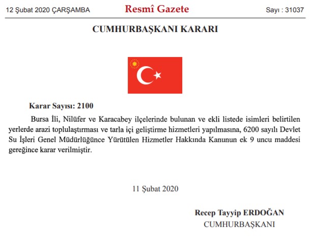 Sivas, Bursa Nilüfer ve Karacabey İlçelerinde Arazi Toplulaştırma Kararı Resmi Gazete İle Yayımlandı!