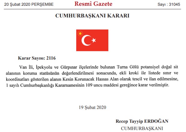 Antalya Kepez Kocaçukur Mevkii ve Van İpekyolu Gürpınar Turna Gölü Kesin Korunacak Hassas Alan İlan Edildi!