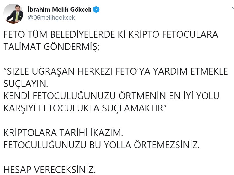 Ankara Büyükşehir Belediyesi Melih Gökçek Hakkında FETÖ İddiası İle Suç Duyurusunda Bulundu!