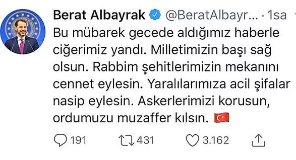 Berat Albayrak Büyüme Rakamları ile İlgili Yaptığı Paylaşımını Gelen Tepkiler Üzerine Kaldırdı