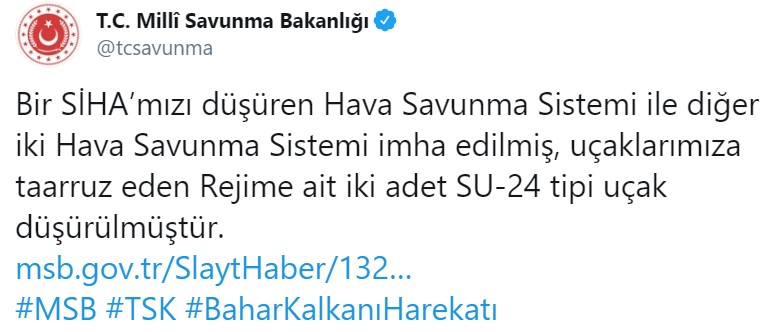 Milli Savunma Bakanlığı Son Dakika Açıklaması Geçti: 2 Rejim Uçağı Düşürüldü!