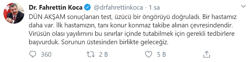 SON DAKİKA: Sağlık Bakanlığı Açıkladı, Türkiye'de İkinci Corana Virüsü Vakası Tespit Edildi!