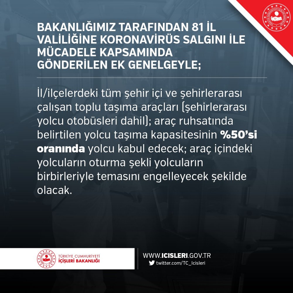 İçişleri Bakanlığı'ndan Yeni Koronavirüs Genelgesi! Marketlere Ve Toplu Taşıma Araçlarına Yeni Düzenleme Geldi