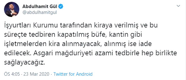 Adalet Bakanı Abdülhamit Gül Duyurdu! İşyurtları Kurumu Tarafından Kiralanan ve Tedbiren Kapatılan İşletmelerden Kira Alınmayacak!